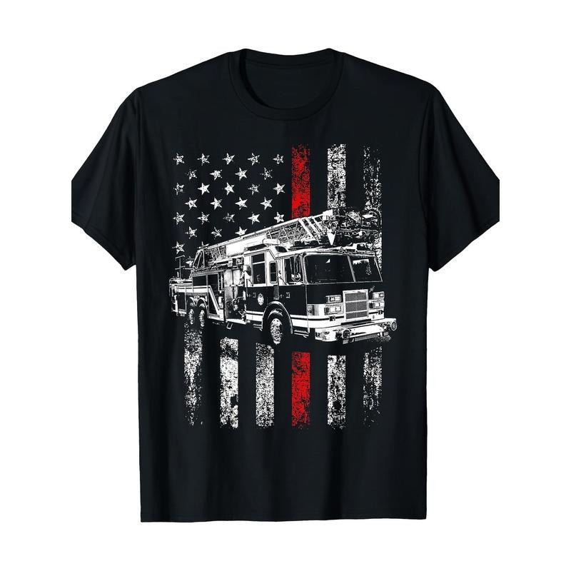 Fireman American Flag Thin Red Line Firefighter Shirt T-Shirt Made in USA Hoodie, Sweatshirt | HypeDripTees.com