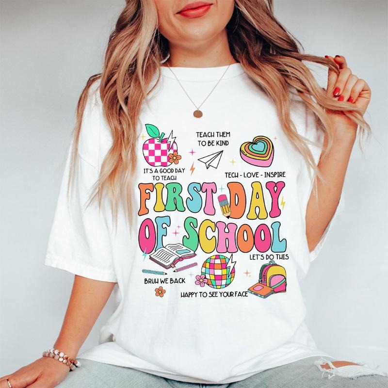 First Day Of School Shirt, Teach Love Inspire, Back to School Teacher Shirt,  Teacher Rainbow Pencil, Gifts For Teacher,...