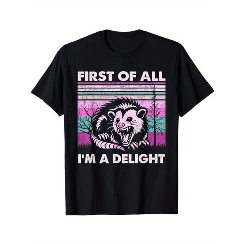 First Of All I'm A Delight Retro Purple Angry Opossum Possum T-Shirt Men's casual T-shirt 100% Cotton, Gifts for Men Dad...