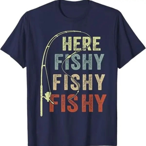 Fishing-Shirt Here-Fishy Graphic Funny T-Shirt Hoodie, Sweatshirt | HypeDripTees.com