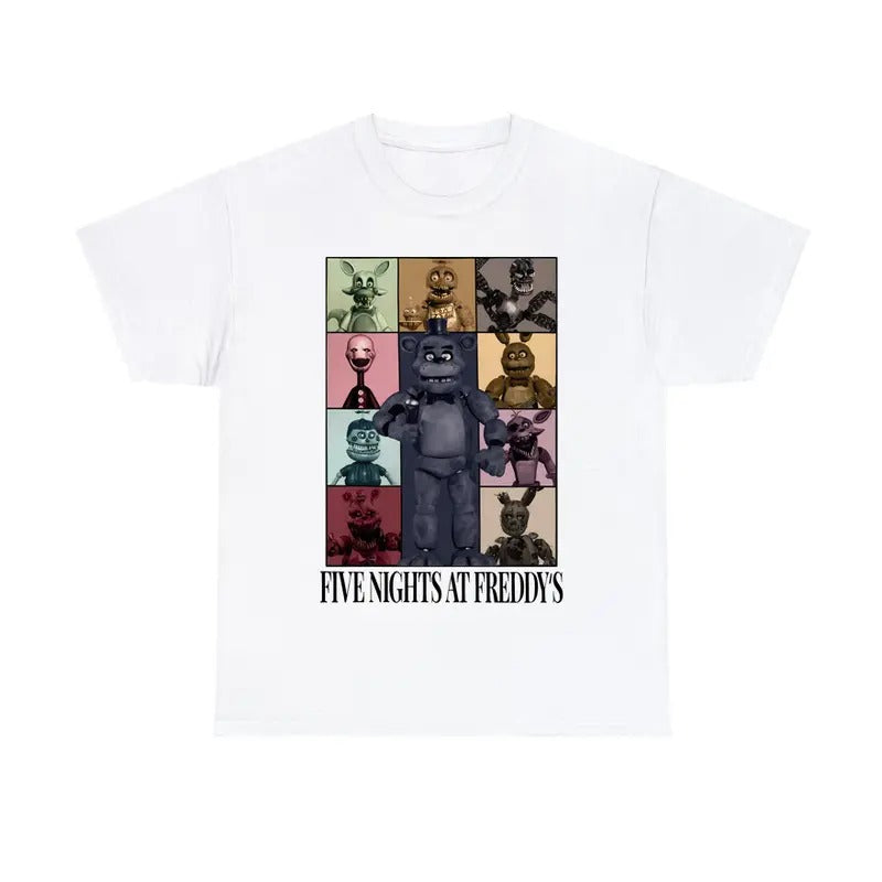 Five Nights at Freddy's Eras Cotton T-Shirt Retro Game Fan Graphic Tee Hoodie, Sweatshirt | HypeDripTees.com