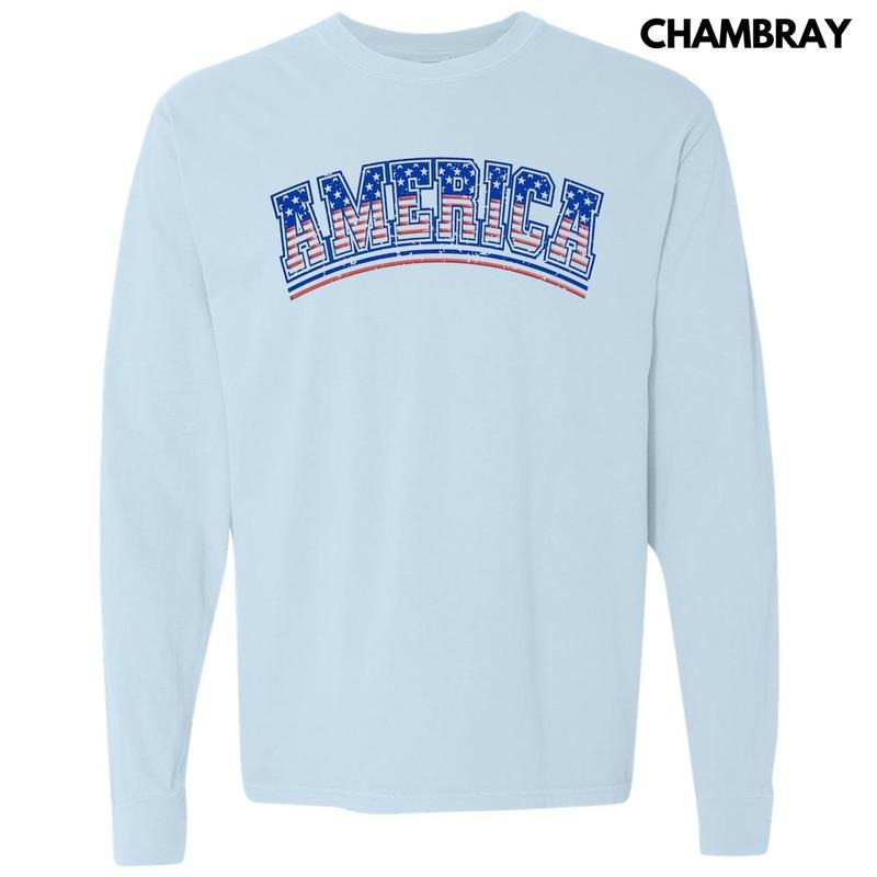 Flag America Puff Long Sleeve Comfort Colors T-Shirt Hoodie, Sweatshirt | HypeDripTees.com