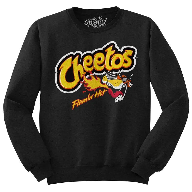 Flamin' Hot Cheetos Faded Logo Crewneck Sweatshirt - Black T-Shirts, Hoodie | HypeDripTees.com