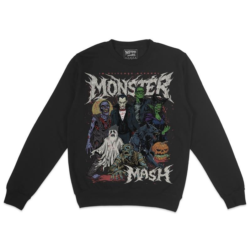 Fleece Crewneck Sweatshirt - Monster Mash, Humor, Dark Comedy, Alt Fashion, Alternative Motivational Gift T-Shirts, Hoodie