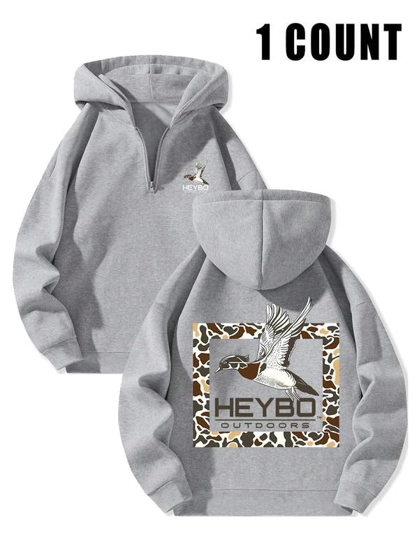 Fleece Lined Hooded Long Sleeve Half Zip Men's Sweatshirt, Casual Winter Wear, Thick Fabric with Border Print for Comfort...