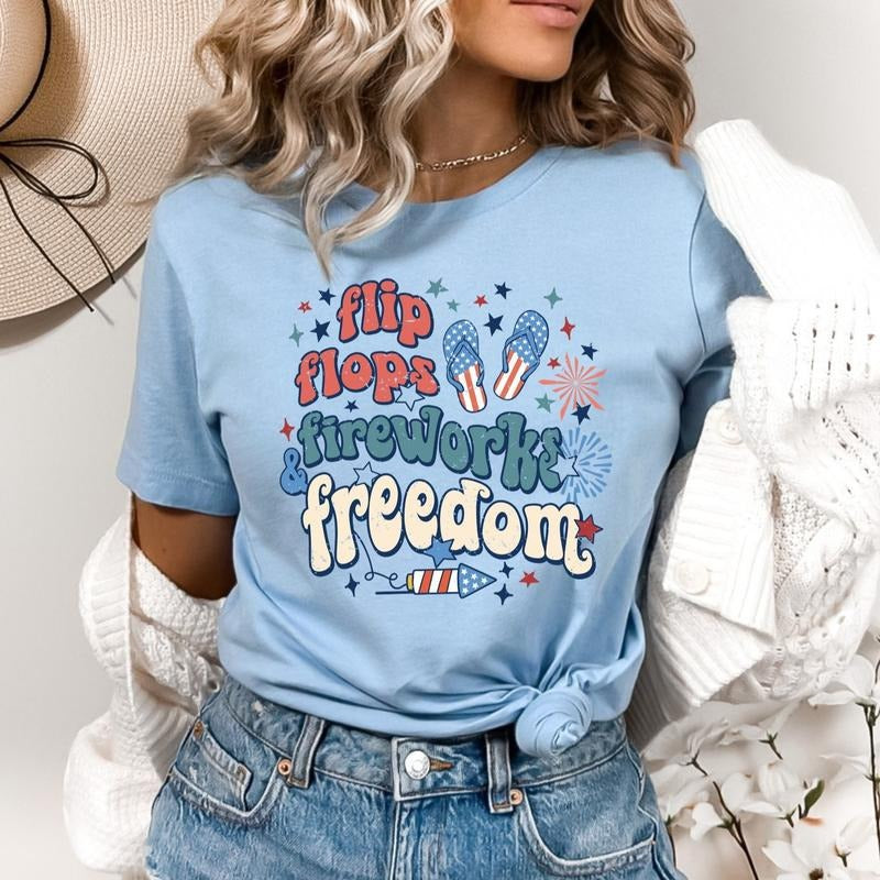 Flip Flops Fireworks Freedom Shirt, Patriotic Shirt, Fourth of July Shirt, 4th of July Shirt, Independence Day Shirt,...