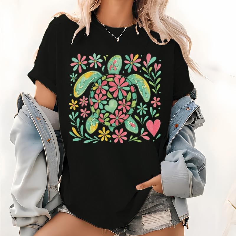 Floral - Embellished Turtle T - Shirt: Blending Nature and Artistic Design Hoodie, Sweatshirt | HypeDripTees.com