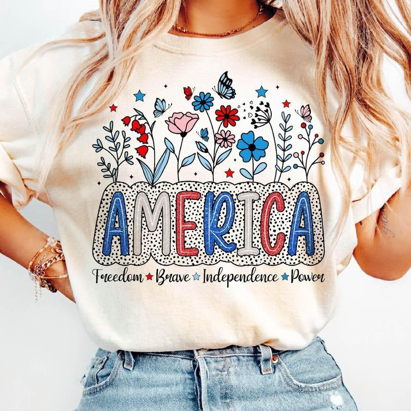 Floral America Shirt, Floral Brushstroke USA Shirt, Retro America , 4th Of July , 4th Of July Sublimation Design,...