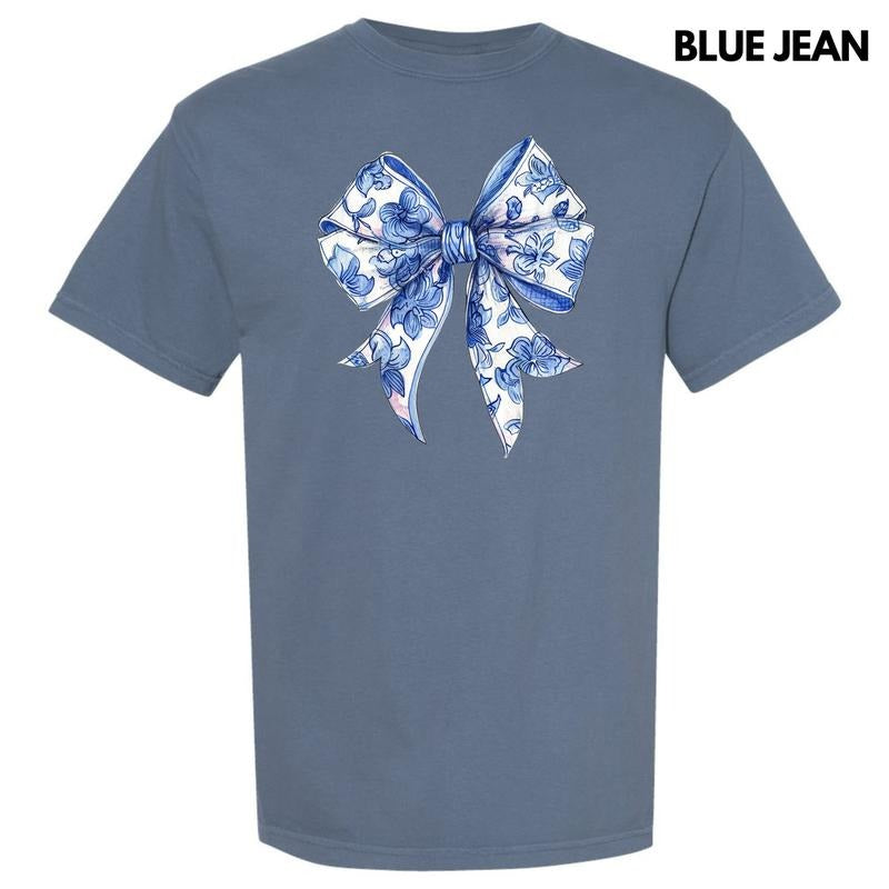 Floral Blue Big Bow Comfort Colors T-Shirt 'NLB' Hoodie, Sweatshirt | HypeDripTees.com