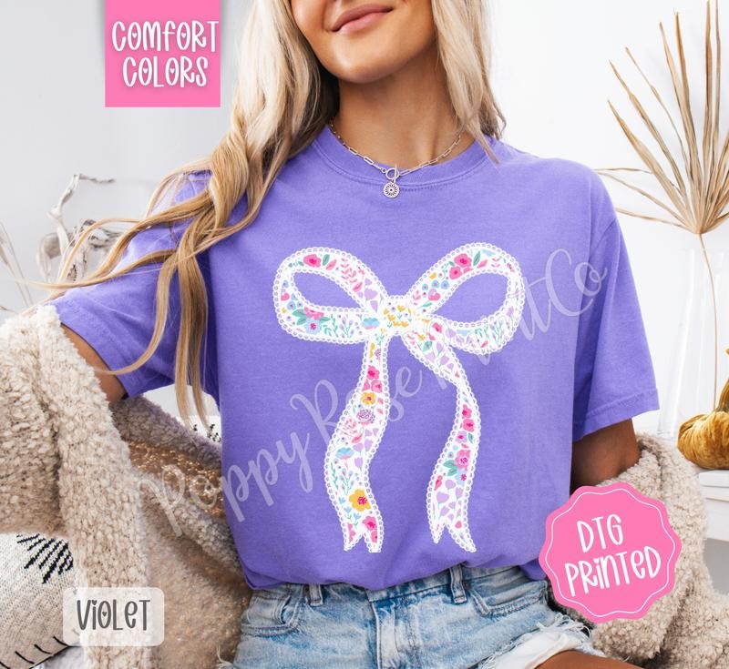 Floral Bow Shirt Comfort Colors, Coquette TShirt, Trendy Graphic Women's Tee, Gift for Her Hoodie, Sweatshirt