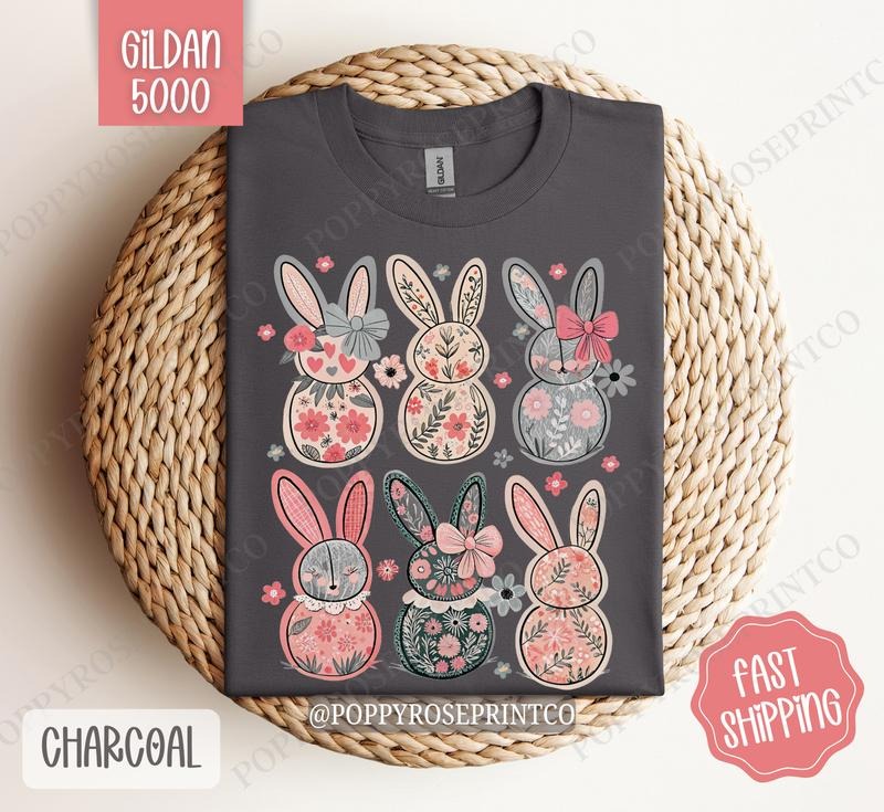 Floral Bunnies Shirt Gildan, Easter Women's Tee, Cute Women's Tshirt Plus Sizes Hoodie, Sweatshirt | HypeDripTees.com
