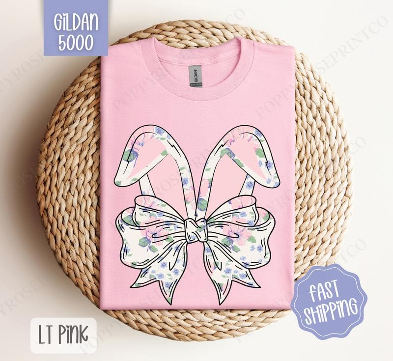 Floral Bunny Bow Shirt Gildan, Cute Easter Tee, Trendy Coquette Women's Tshirt Plus Sizes, Gift for Her Hoodie, Sweatshirt