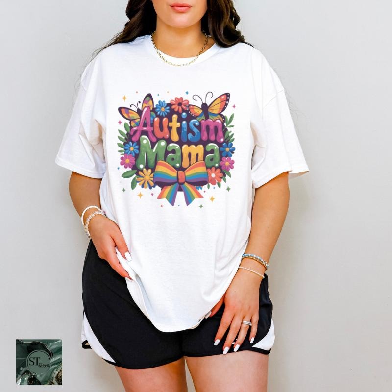 Floral Butterfly Autism Mama White 100% Ring spun Cotton T-Shirt Unisex Fit Hoodie, Sweatshirt | HypeDripTees.com