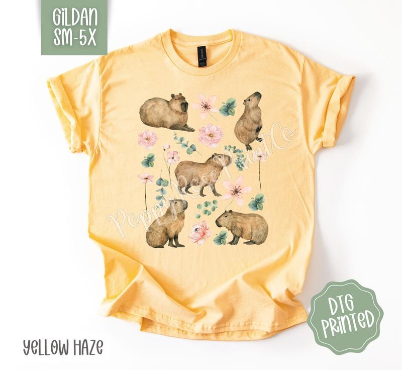 Floral Capybara Gildan Shirt, Cute Animal Tshirt Hoodie, Sweatshirt | HypeDripTees.com