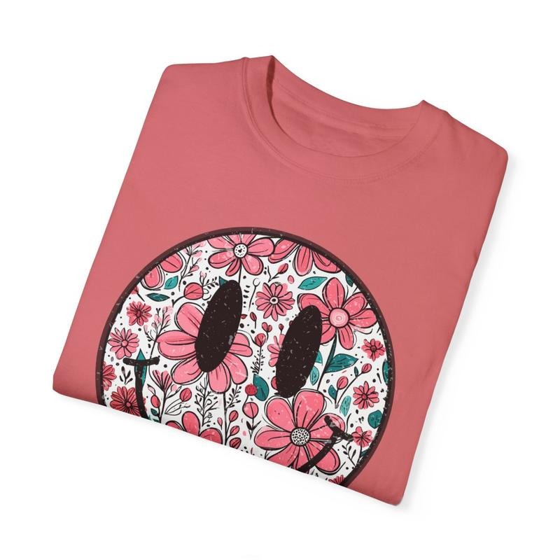 Floral Happy Face Shirt Comfort Colors, Mother's Day Gift for Mom, Cute Oversized Tshirt Hoodie, Sweatshirt