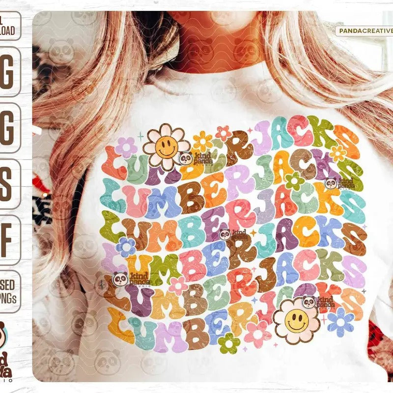 Floral Lumberjacks Svg Png Retro Mascot Shirt Design Lumberjacks Png Game Day Sublimation Groovy Sports Distressed...