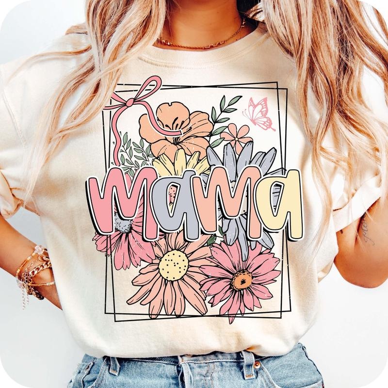 Floral Mama Coquette Bow T-Shirt, Mama Flower T-Shirt, Mama T-Shirt, Mama Shirt Design, Retro Mama T-Shirt, Mothers Day...