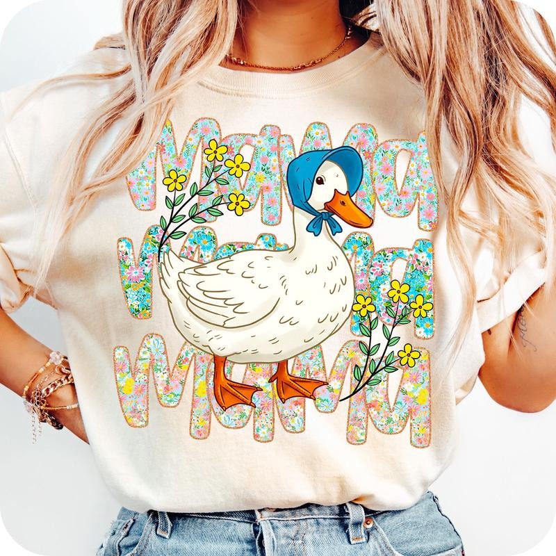 Floral Mama Goose T- Shirt, Mama Goose T- Shirt, Girly T- Shirt, Goose T- Shirt, Mother'S Day, Floral Mama Comfort Colors...