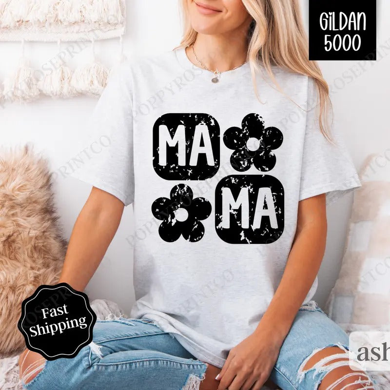 Floral Mama Shirt Gildan, Trendy Women's Tee, Cute Women's Tshirt Plus Sizes Hoodie, Sweatshirt | HypeDripTees.com