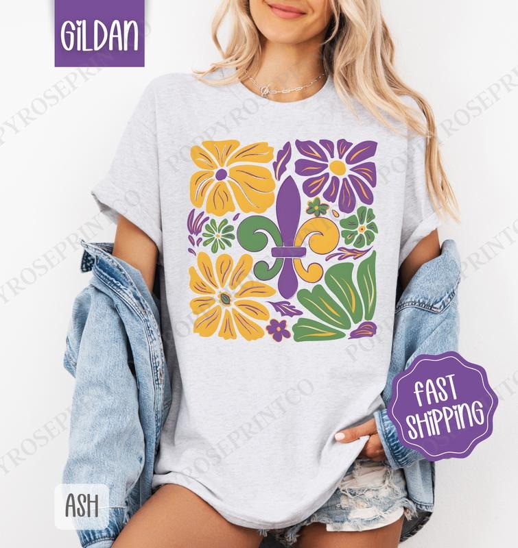 Floral Mardi Gras Shirt Gildan, Boho Mardi Gras Women's Tee, Holiday Women's Tshirt Plus Sizes Hoodie, Sweatshirt