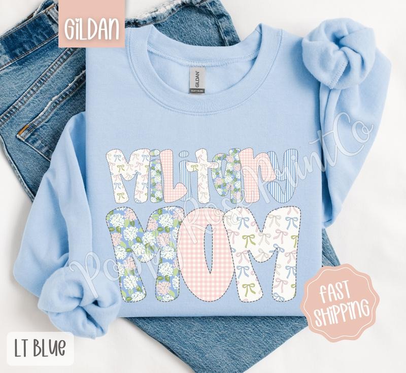 Floral Military Mom Sweatshirt, Cute Spring Mama Sweater, Coquette Flower Crewneck, Gift for Her T-Shirts, Hoodie