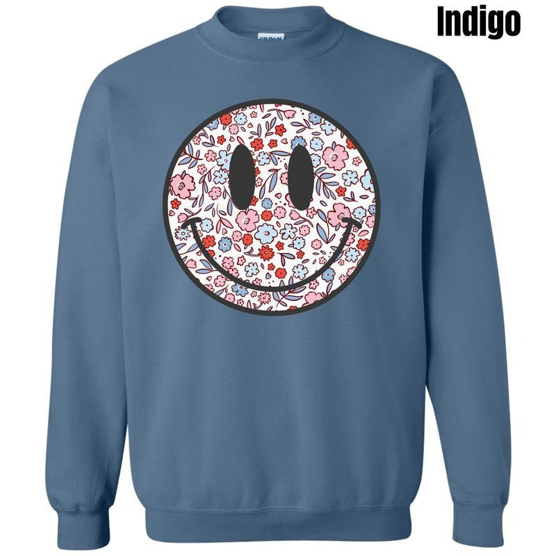 Floral Patriotic Happy Face Sweatshirt 'NLB' T-Shirts, Hoodie | HypeDripTees.com