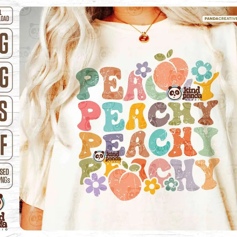 Floral Peachy Retro Svg Png Sublimation Just Peachy Groovy T-shirt Hoodie Design Iron On Dtf Transfer Dtg File Screen...