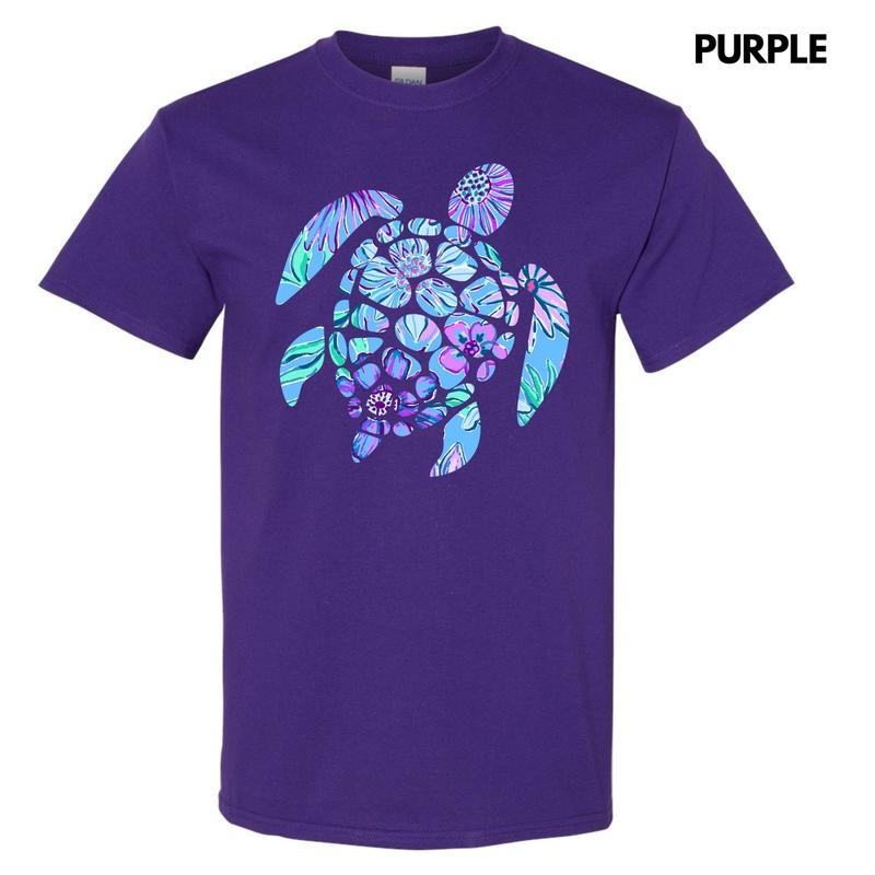 Floral Sea Turtle Gildan Short Sleeve T-Shirt 'NLB' Hoodie, Sweatshirt | HypeDripTees.com