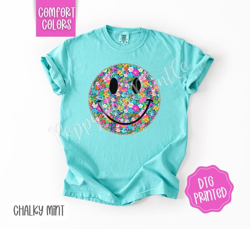 Floral Smiley Comfort Colors Shirt, Cute Summer Tshirt, Trendy Flower Tee, Gift for Her Hoodie, Sweatshirt | HypeDripTees.com