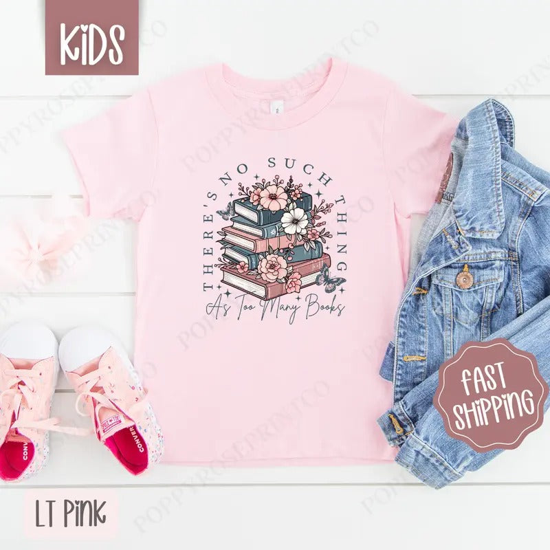 Floral Too Many Books Kids Shirt - Bookish Children's Tshirt - Cute Youth Tee Gildan Hoodie, Sweatshirt | HypeDripTees.com