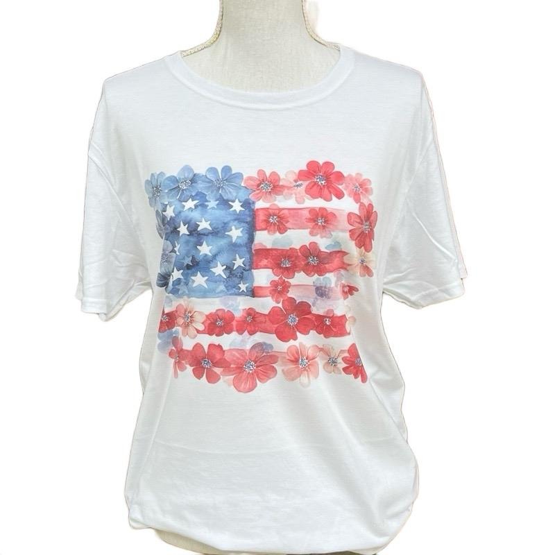 Floral USA Flag Tee - Fourth of July Womens Shirt Hoodie, Sweatshirt | HypeDripTees.com