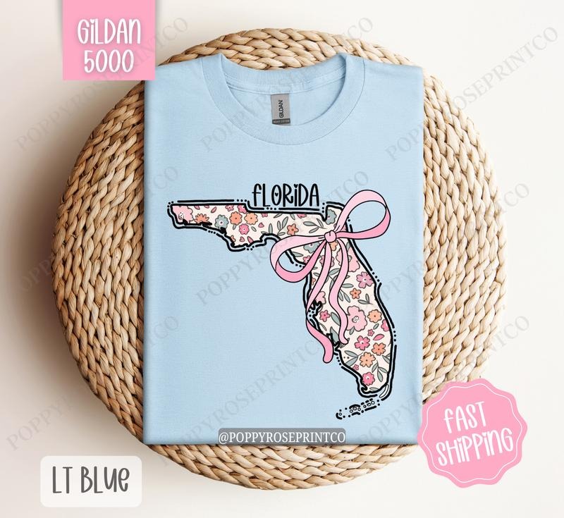 Florida Gildan T-shirt, Cute Florida State Shirt, Florida Floral Bow Tee Hoodie, Sweatshirt | HypeDripTees.com