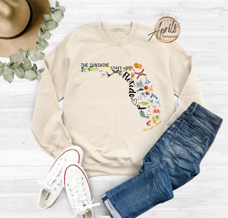 Florida Sweatshirt, Florida Hoodie, Florida Map Sweatshirt T-Shirts | HypeDripTees.com