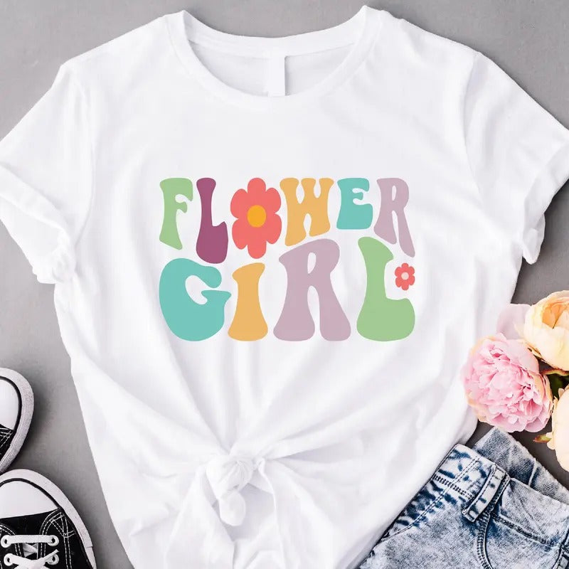 Flower Girl Shirt, Retro Flower Girl Gift T-Shirt, Matching Bridesmaid Proposal Tee, Wedding Party Tee, Bridal Shower...