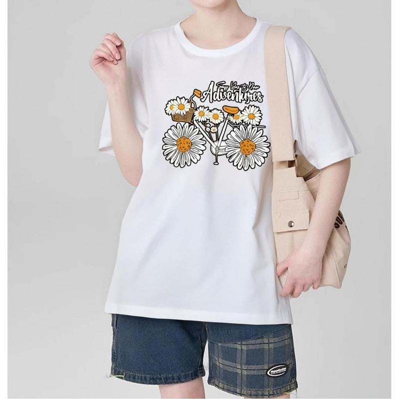 Flower Graphic Round Neck Sports Top, Short Sleeves Running T-shirt Top, Women's Activewear graphic Hoodie, Sweatshirt