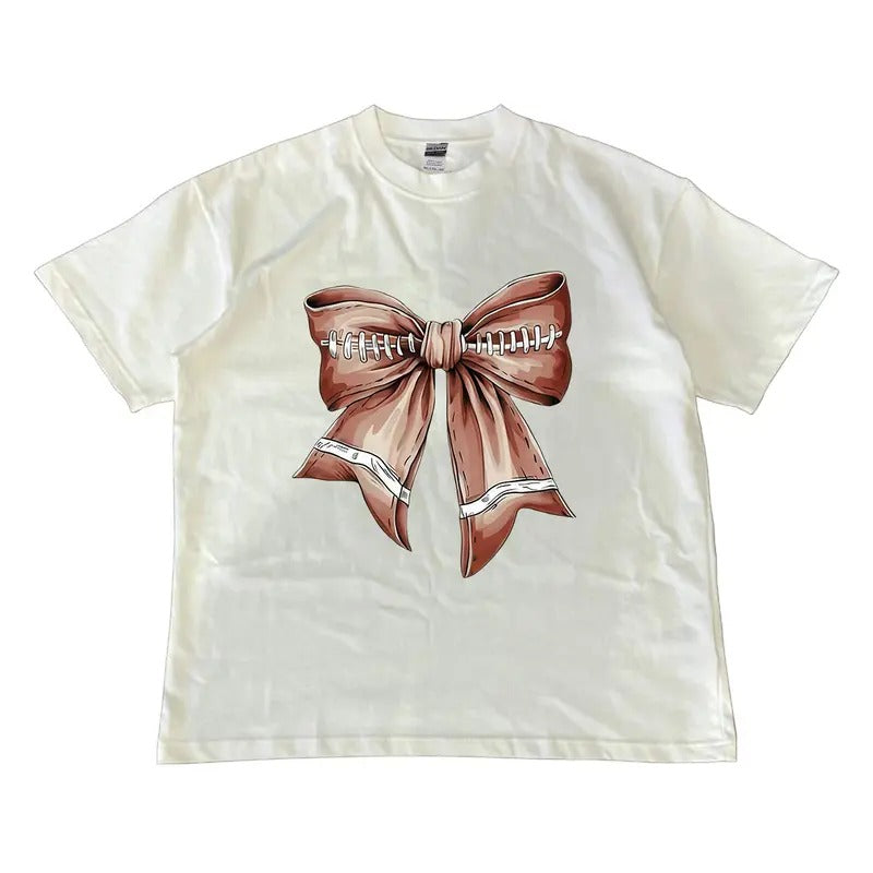 Football Bow T-shirt, Womens Football T-shirt, Gift For Her, Crewneck T-shirt, MW Unisex Shirt Menswear Top Hoodie,...