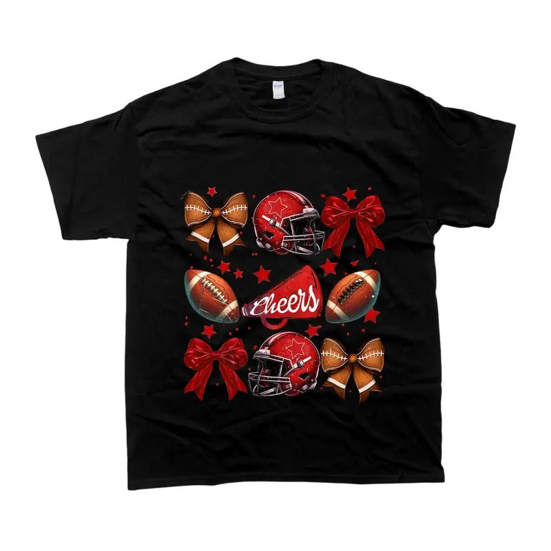 Football Cheer T-shirt, Football Coquette Bow Shirt, Coquette Aesthetic, Custom Football Cheer Tee, Custom Colors, Custom...