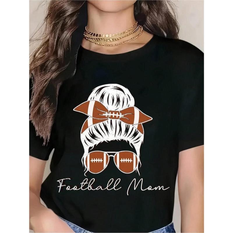 Football Mom Shirt Messy Bun Football Mom Tshirt, Football Mom T-Shirt For Game Day Tee, Football Mom T Shirt For...