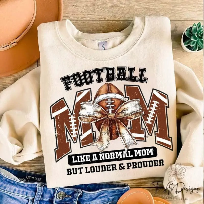 Football Mom Football Coquette Bow Sport Loud Proud Football Mom Tops T-Shirts, Hoodie, Sweatshirt