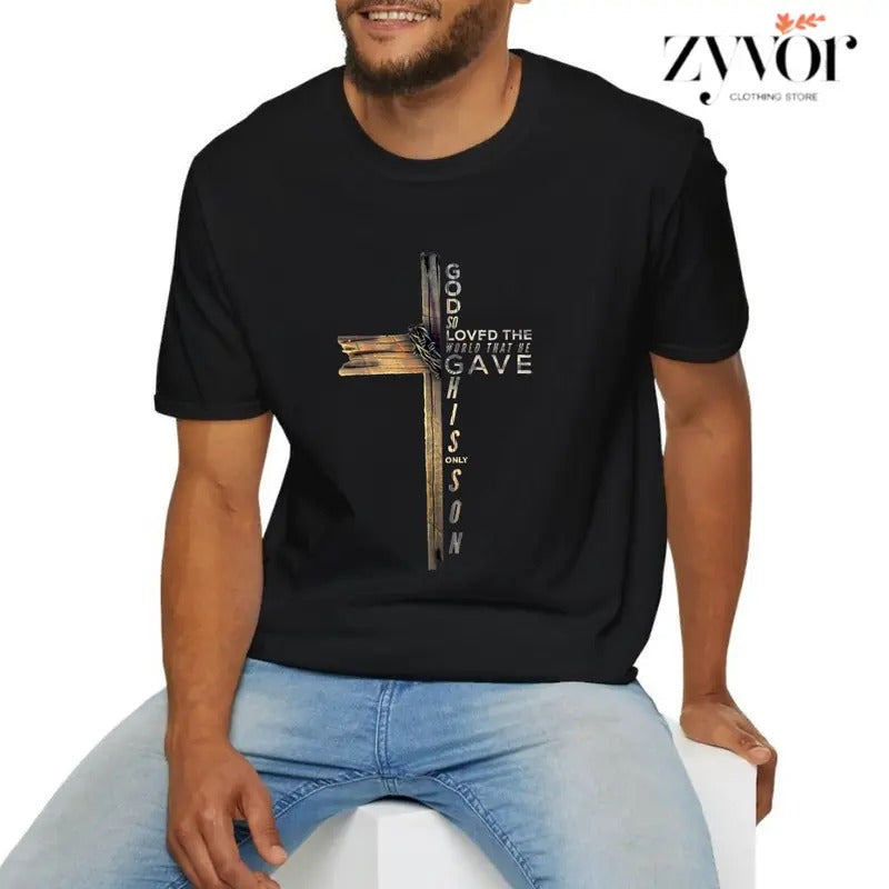 For God so loved the world that He gave His only Son T-Shirt Casual Style Crew Neck Short Sleeve T-Shirt Tops Trendy for...