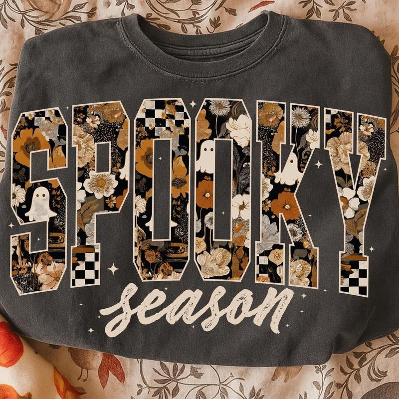 Foral Ghost Farm Fresh Spooky Season Fall Pumpkin Shirt Sweatshirt, Retro Spooky Vibes Shirt, Pumpkin Spooky Mama Shirt,...