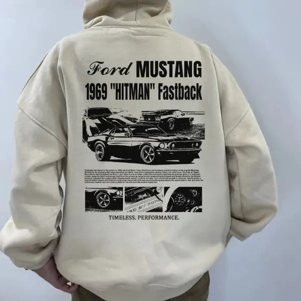 Fordd Mustangg 1969 HITMAN fastback Hoodie T-shirt Sweatshirt, Unisex, Menswear, Street Racing Shirt, Car Hoodie,...