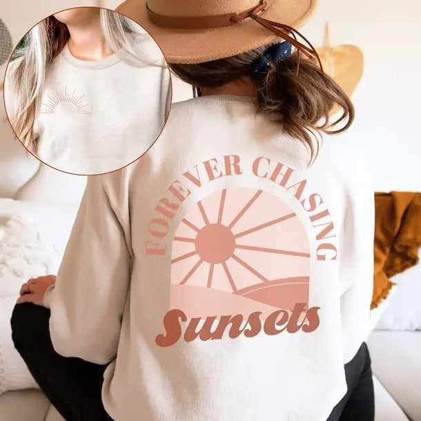 Forever Chasing Sunsets Sweatshirt Retro Beach Sweater Oversized Aesthetic Summer Crewneck Sweatshirt Boho Sunset...