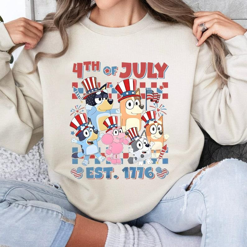 Fourth Of July T-shirt, Bluey USA 4th of July Sweatshirt, Red White & Bluey Shirt Hoodie | HypeDripTees.com