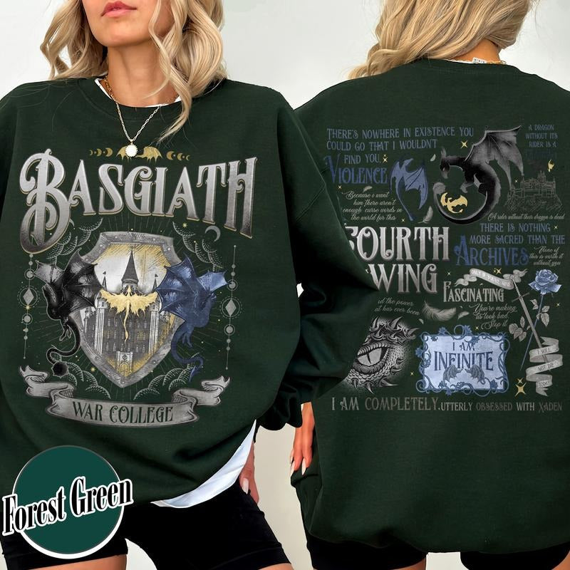 Fourth Wing Basgiath War College Sweatshirt, Dragon Rider Sweatshirt, the Empyrean Series Sweatshirt, Basgiath 2 Sided...