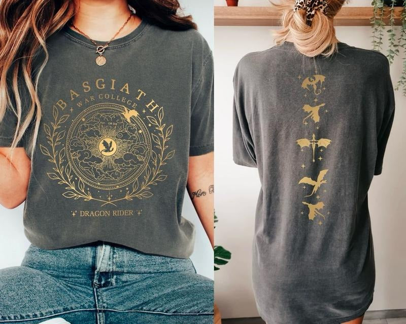 Fourth Wing Double Sided Shirt, Basgiath War College T-Shirt, Fourth Wing Sweatshirt, Dragon Rider Shirt, Bookish Tee,...