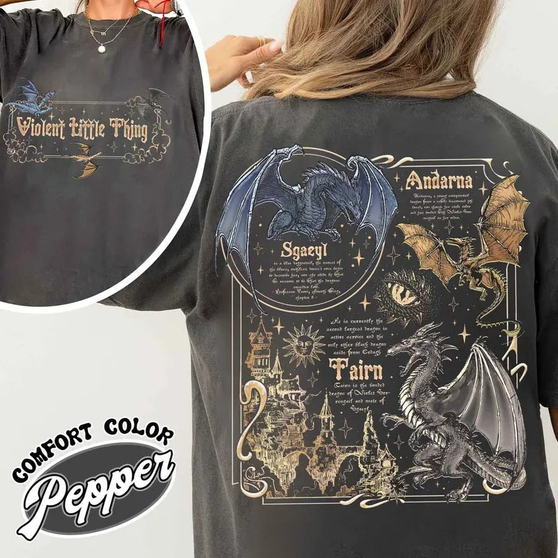 Fourth Wing Dragon Shirt, Dragon Rider Violent Little Thing, Tairn & Andarna Dragon TShirt, Basgiath War College Shirt,...