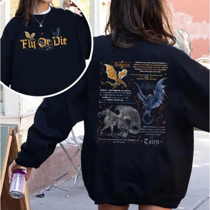 Fourth Wing Series Two Sided Sweatshirt For Fans, War College Crewneck, Dragon Rider Hoodie, Book Merch Gift , Unisex...