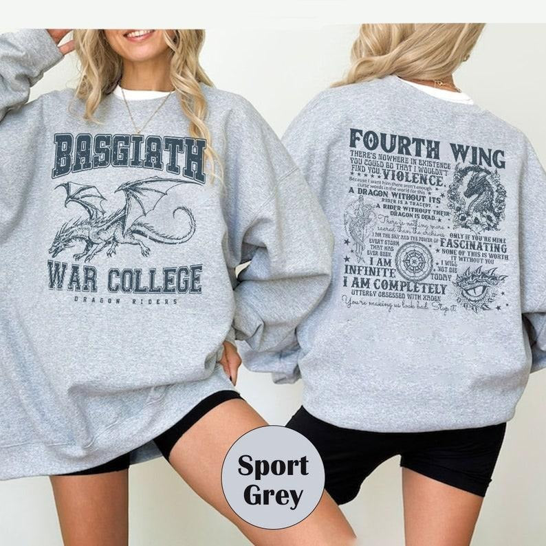 Fourth Wing Sweatshirt, Basgiath War College, Dragon Rider, Rebecca Yarros, Violet Sorrengail, Xaden Riorson, Riders...