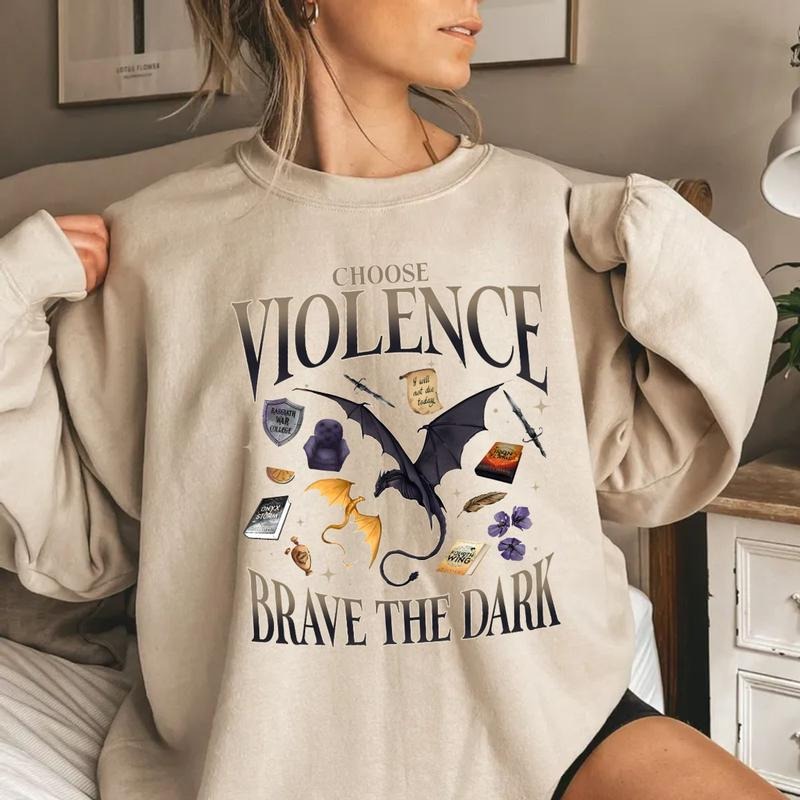 Fourth Wing Violet Sorrengail Fan Shirt, Choose Violence T Shirt, Onyx Storm Brave The Dark Tee, Dragon Rider Bookish...